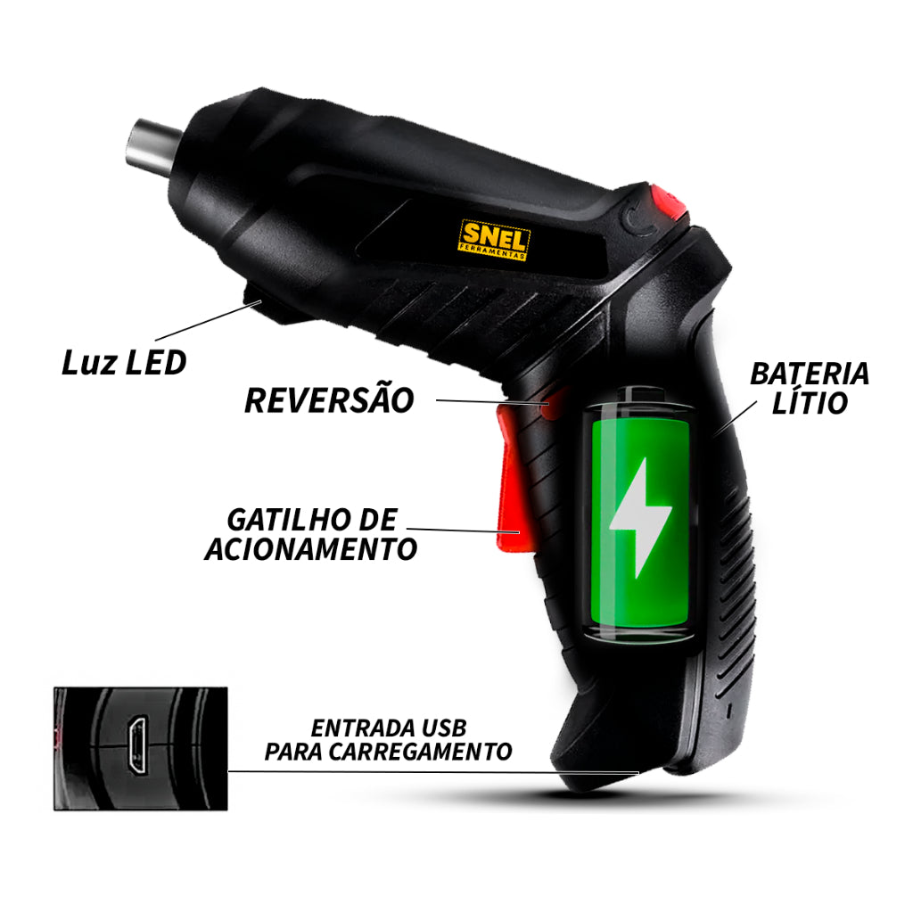 Parafusadeira 4.8v a Bateria Com Maleta Com 48 Acessórios Snel Ferramentas